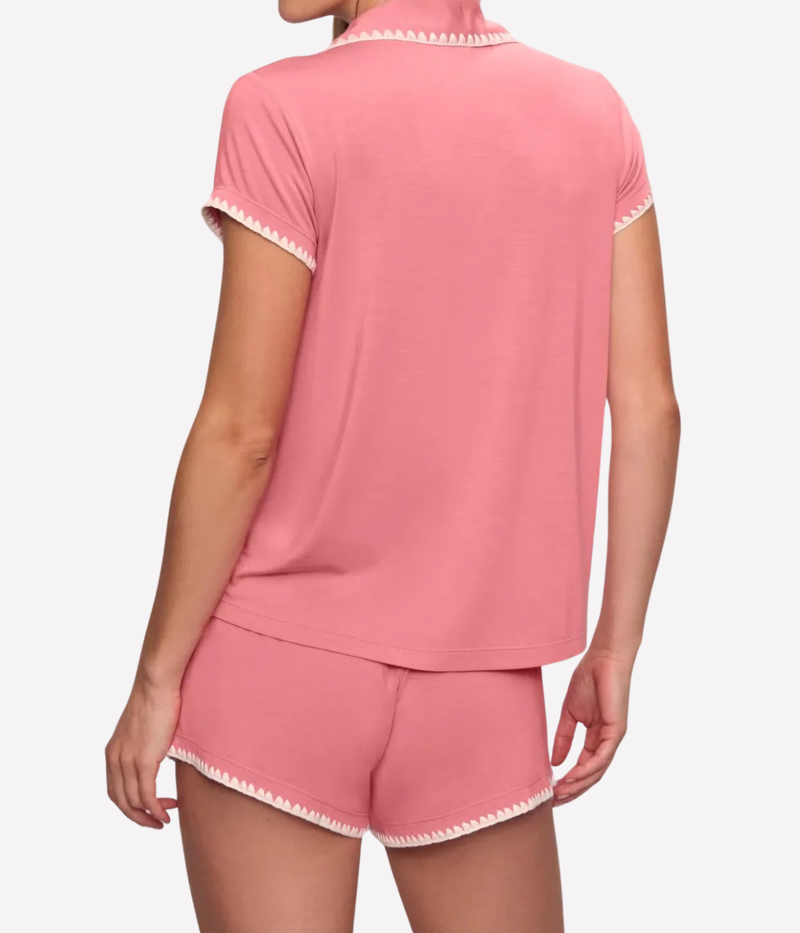 Frida Shortie PJ Set In Sunkissed Coral Ivory