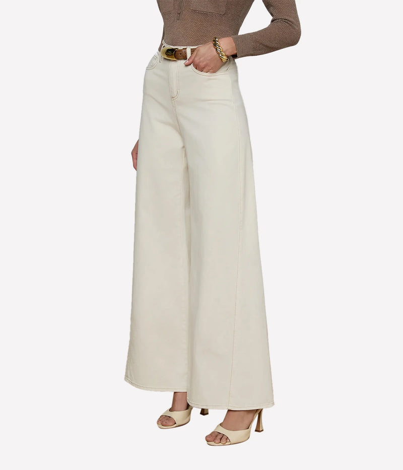 Beau High Rise Wide Leg Denim Jean In Macadamia