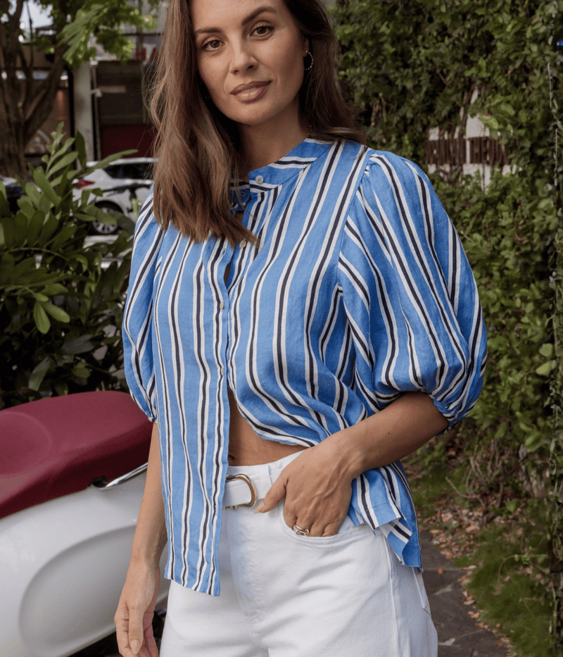 Bubble Linen Shirt in Blue Ivy Stripe