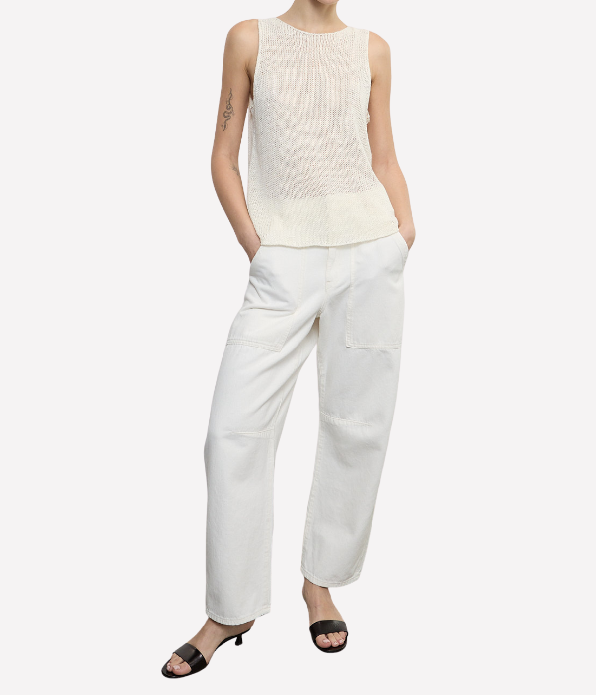 Linen Open Knit Tank in WHITE