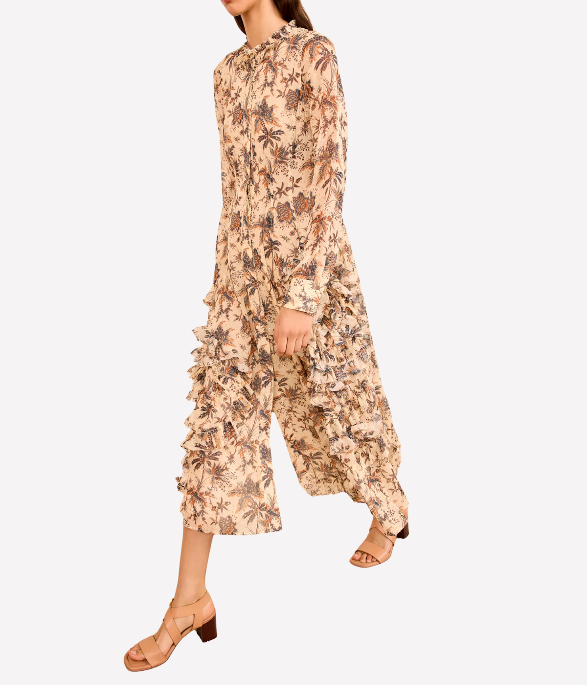 Rhea LS Shirt Dress w/ Ruffle Skirt in Cameo