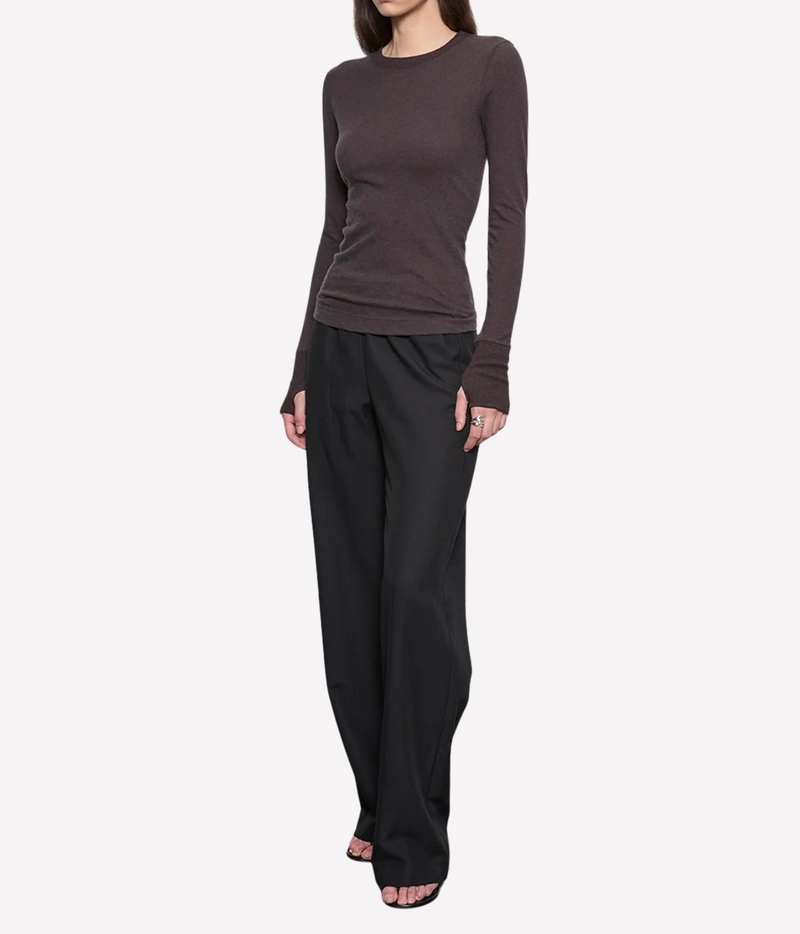 Cashmere Easy Cuffed Crew in Dark Brown