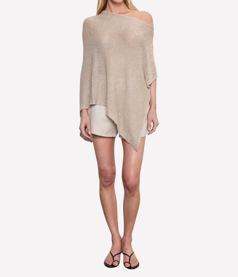 Linen Open Poncho in Oatmeal