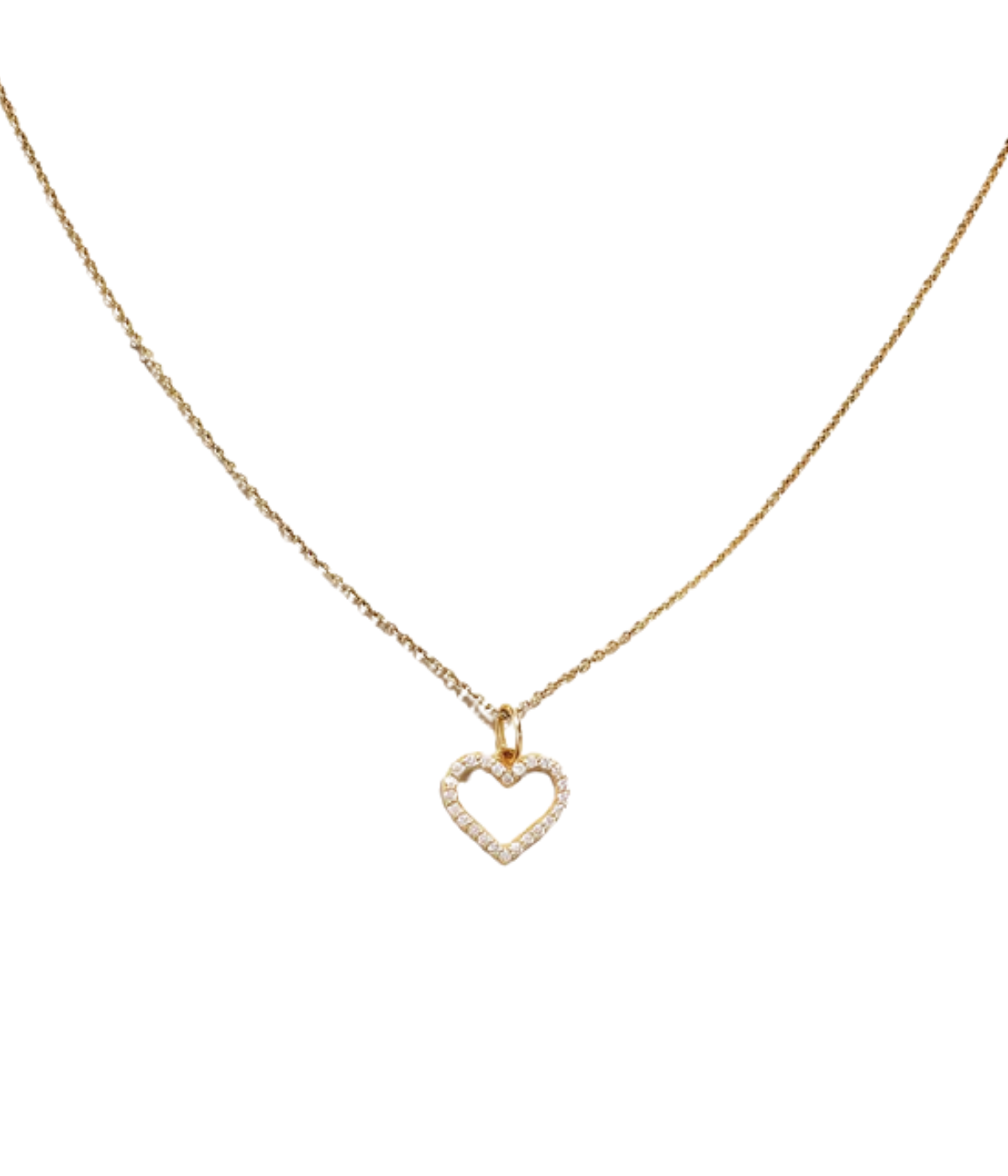 Small Open Heart Charm Necklace in 14k Yellow Gold