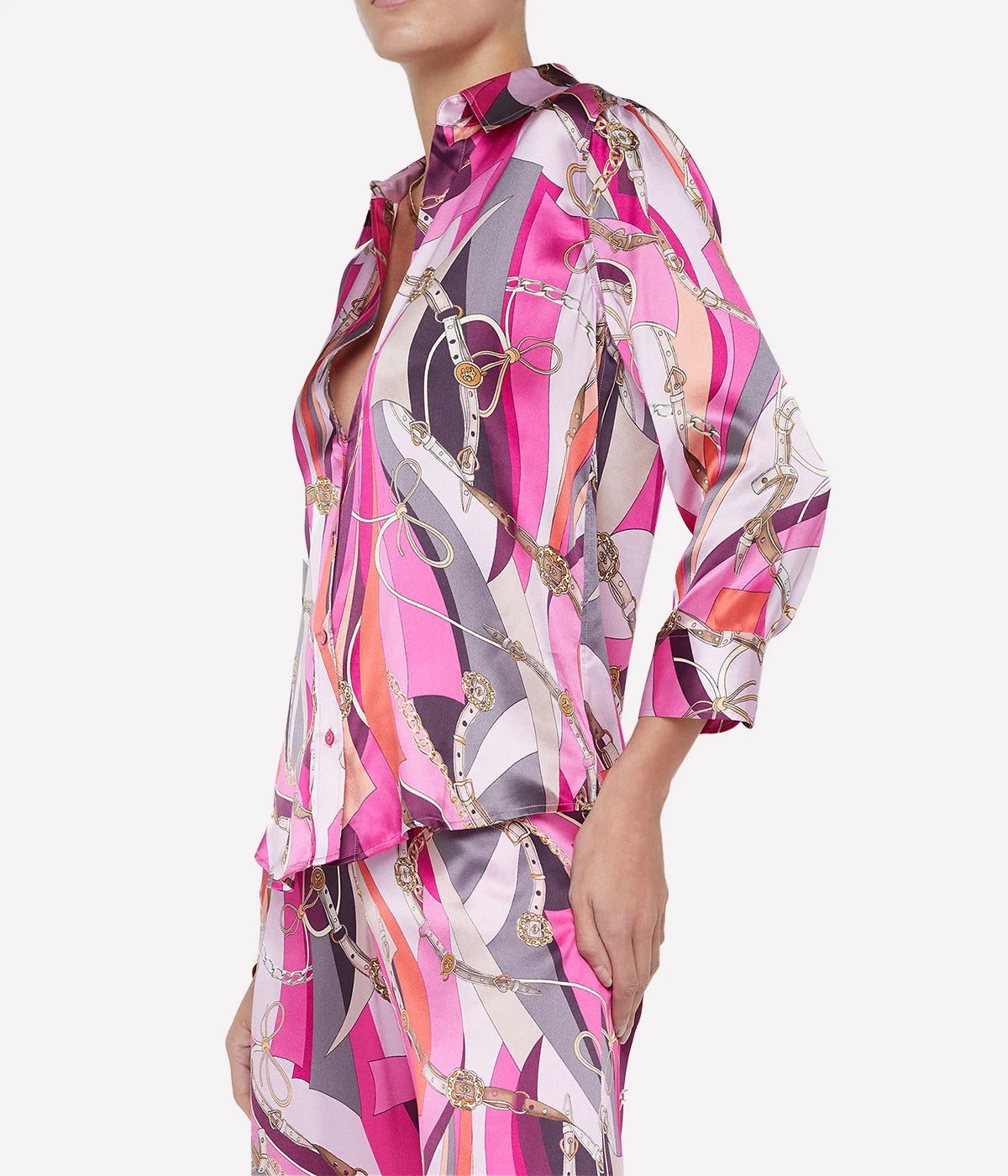 Dani 3/4 Sleeve Blouse in Pink Multi Buckle Swirl
