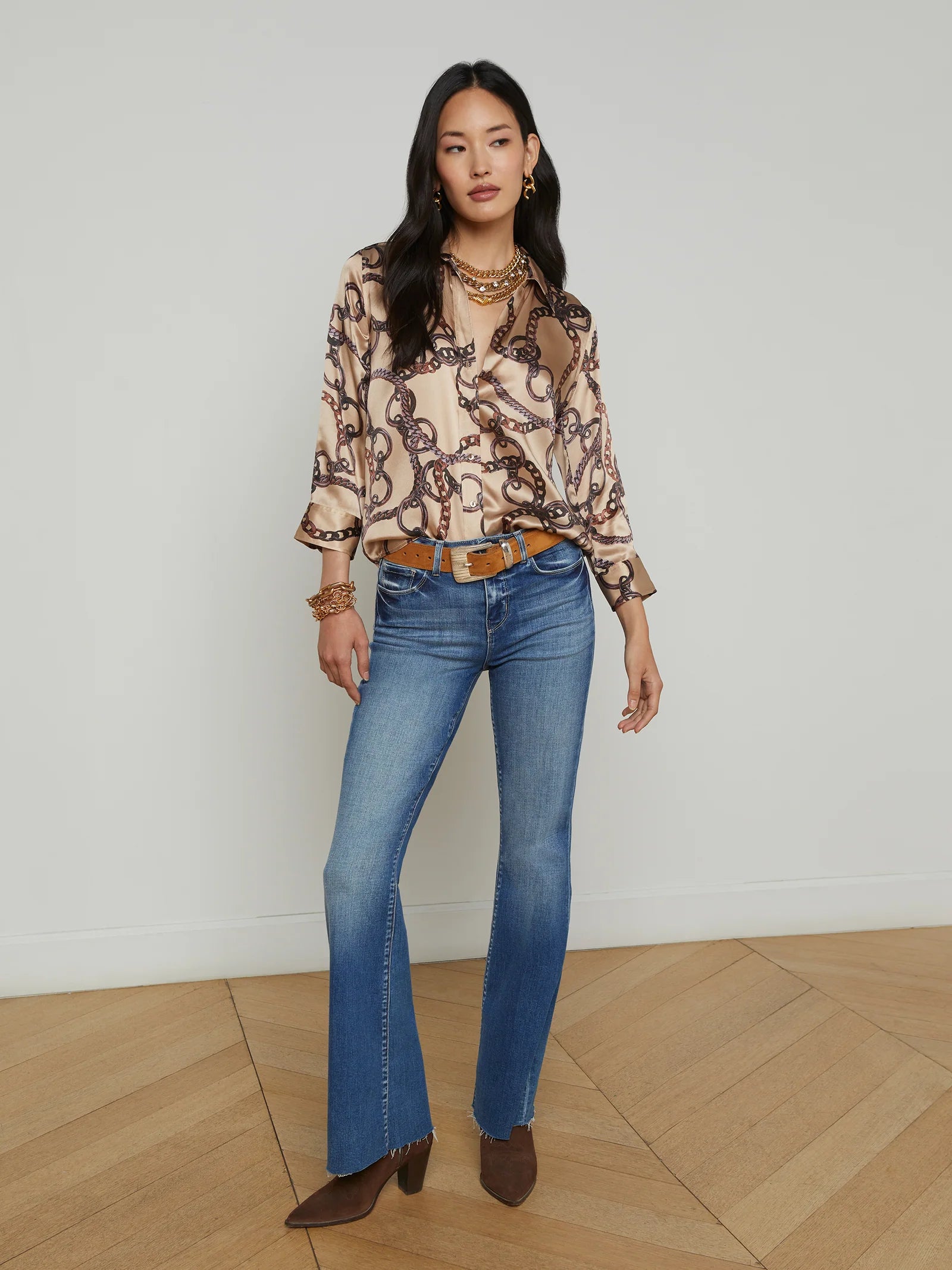 Dani 3/4 Sleeve Blouse in Almond Brown Chain
