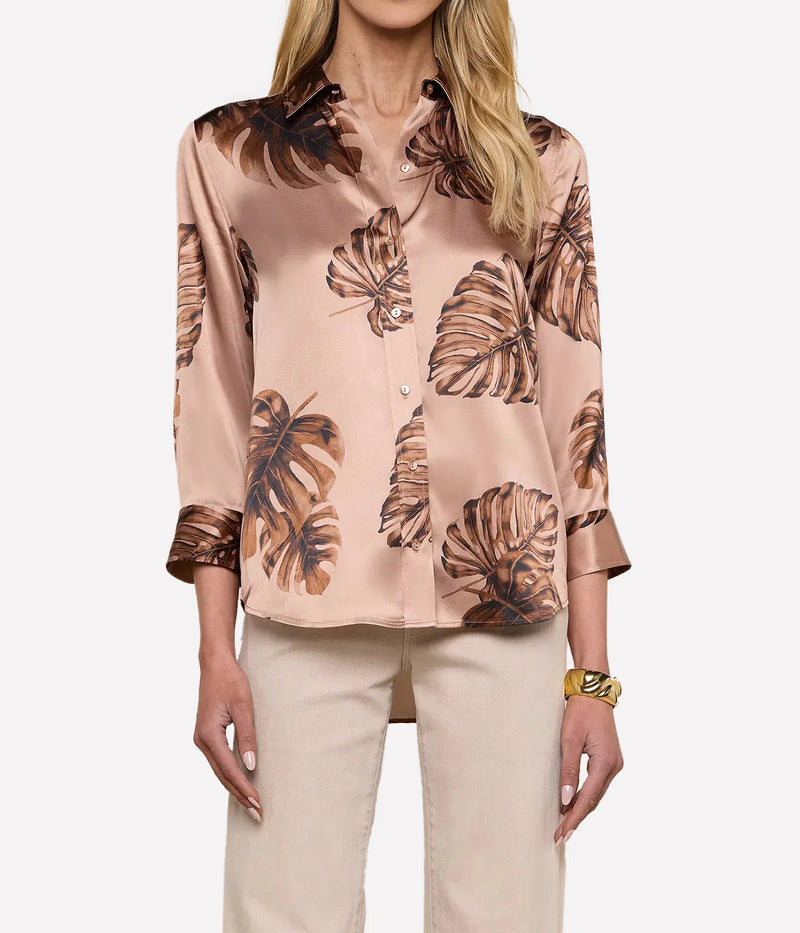 Dani 3/4 Sleeve Blouse in Hazlenut Multi Large Palm