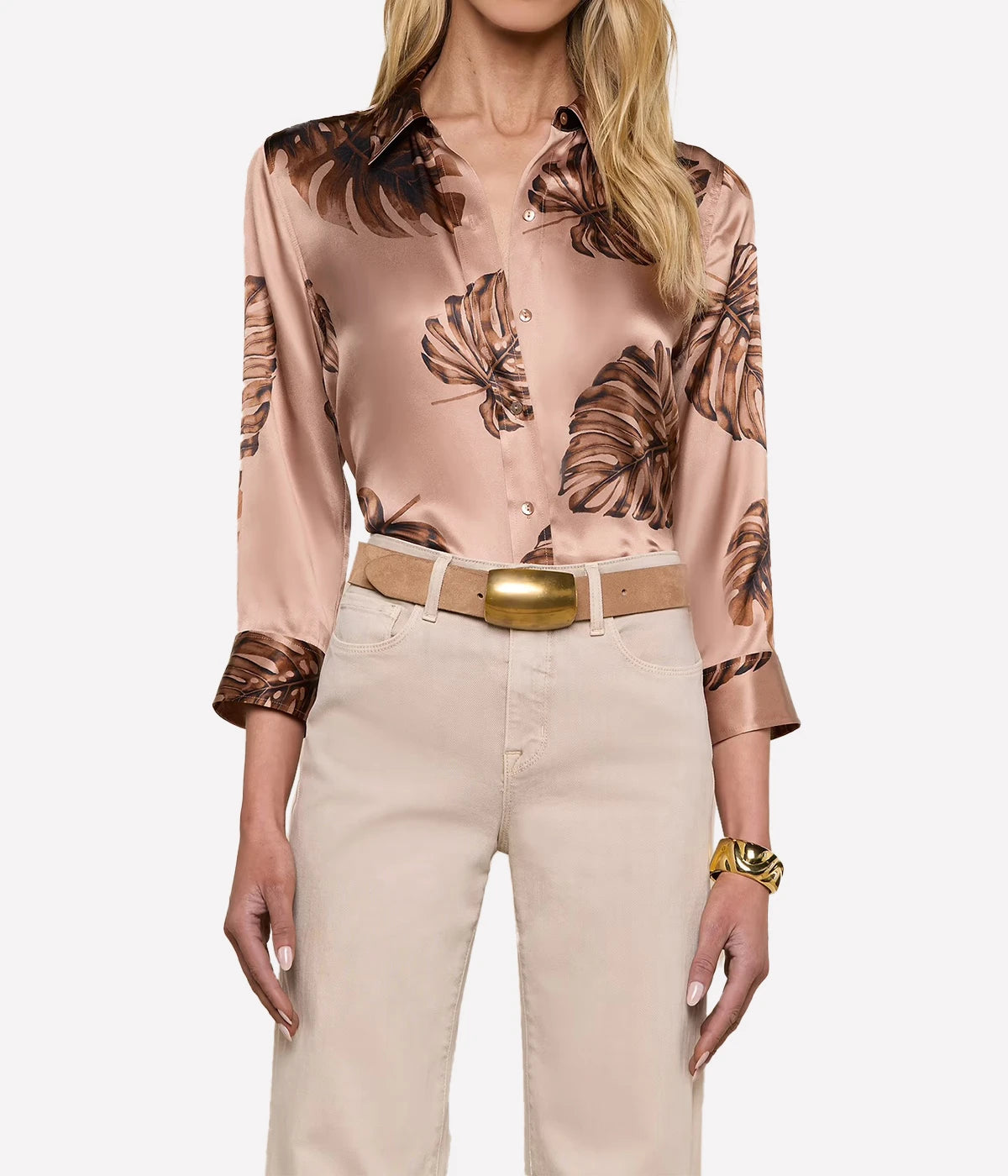 Dani 3/4 Sleeve Blouse in Hazlenut Multi Large Palm