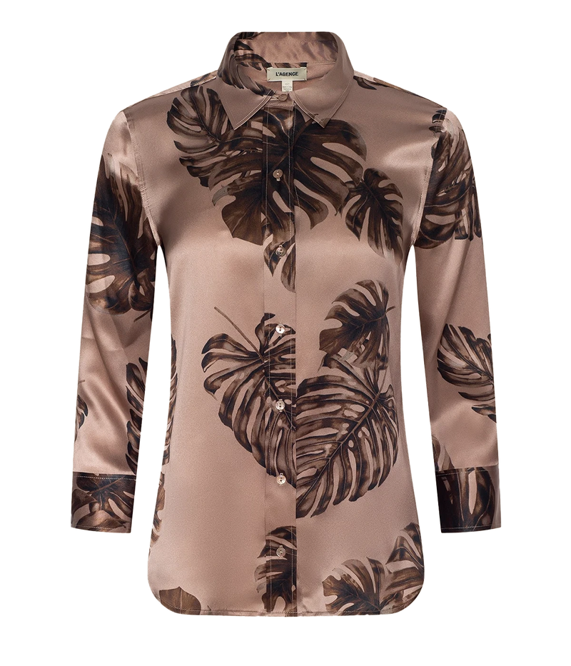 Dani 3/4 Sleeve Blouse in Hazlenut Multi Large Palm