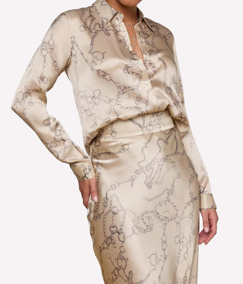Tyler Long Sleeve Blouse In Soft Macadamia Chain Print