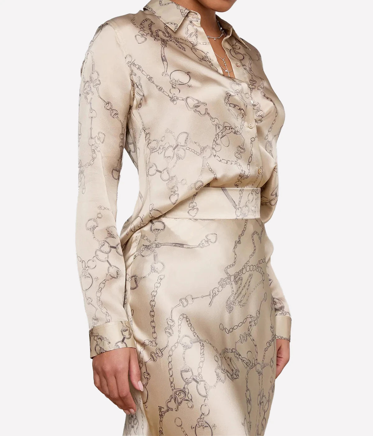 Tyler Long Sleeve Blouse In Soft Macadamia Chain Print