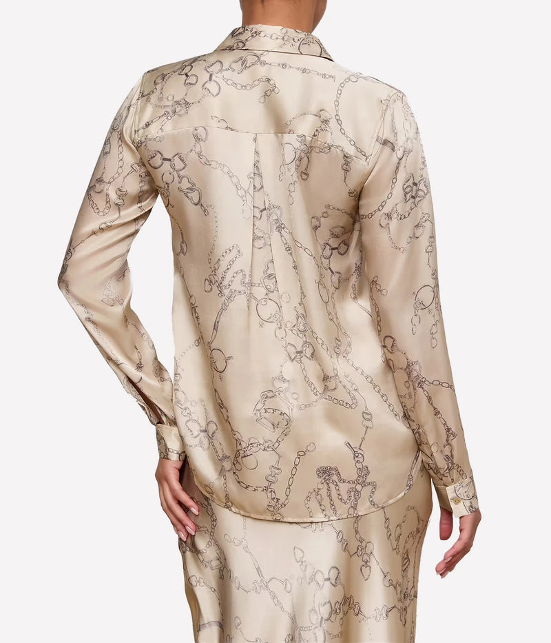 Tyler Long Sleeve Blouse In Soft Macadamia Chain Print