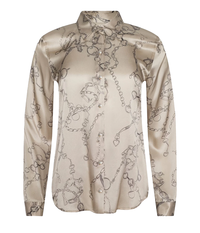 Tyler Long Sleeve Blouse In Soft Macadamia Chain Print