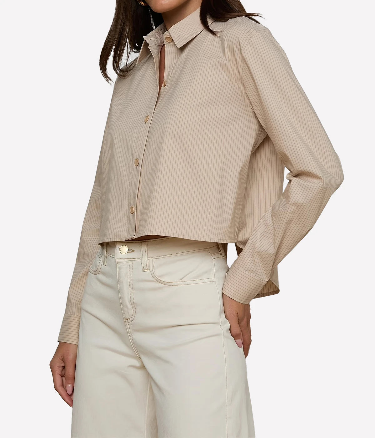 Cosette Crop Hi Low Shirt in Macadamia Brown Stripe