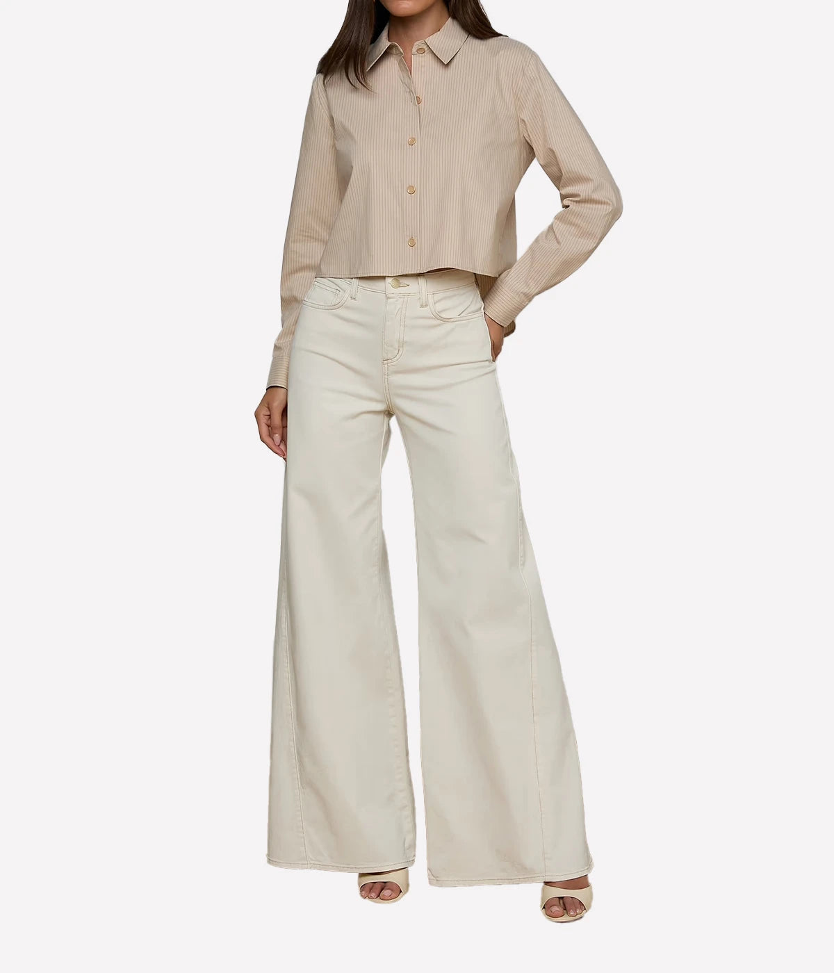 Cosette Crop Hi Low Shirt in Macadamia Brown Stripe