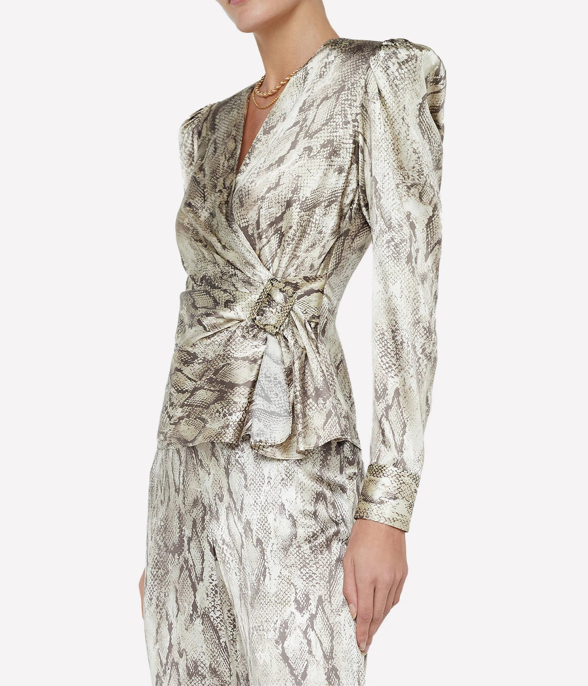 Bensen Wrap Buckle Blouse in Tan Multi Snake