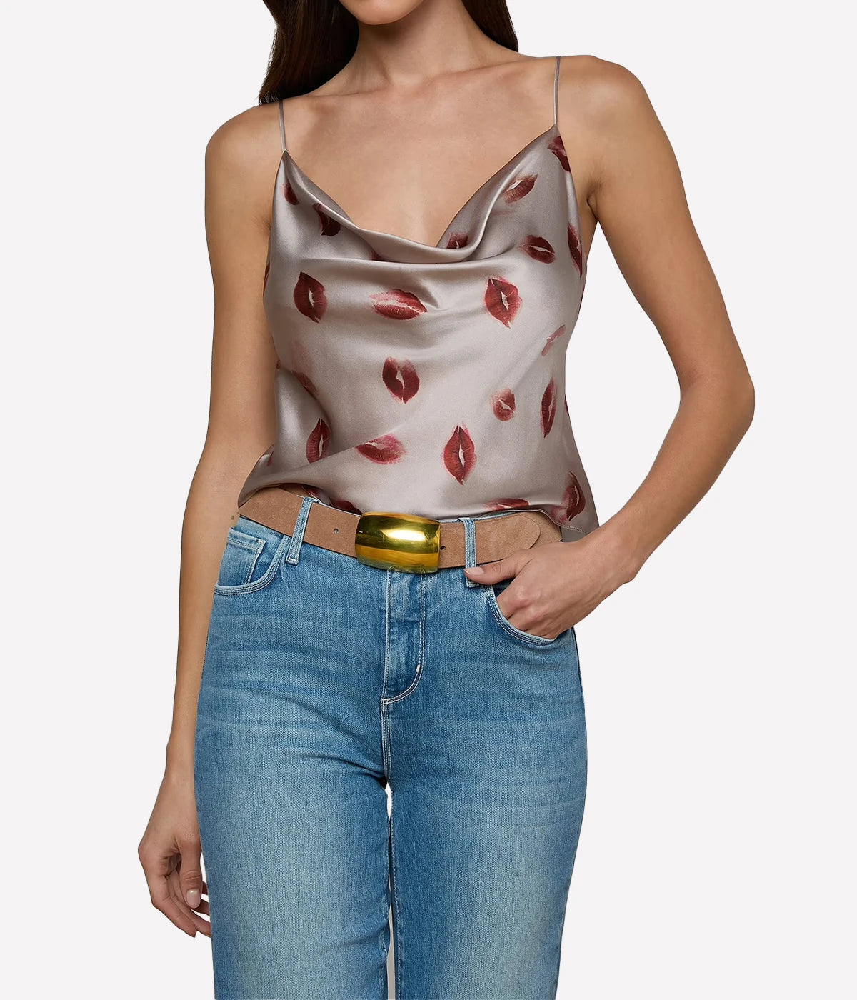 Calista Cowl Neck Cami In Taupe Red Kiss