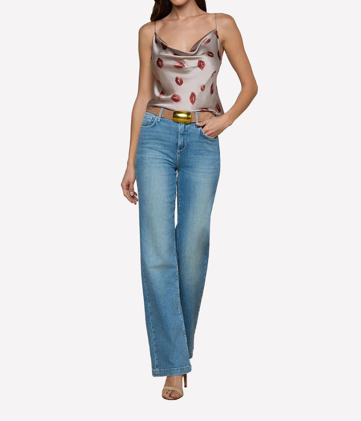 Calista Cowl Neck Cami In Taupe Red Kiss