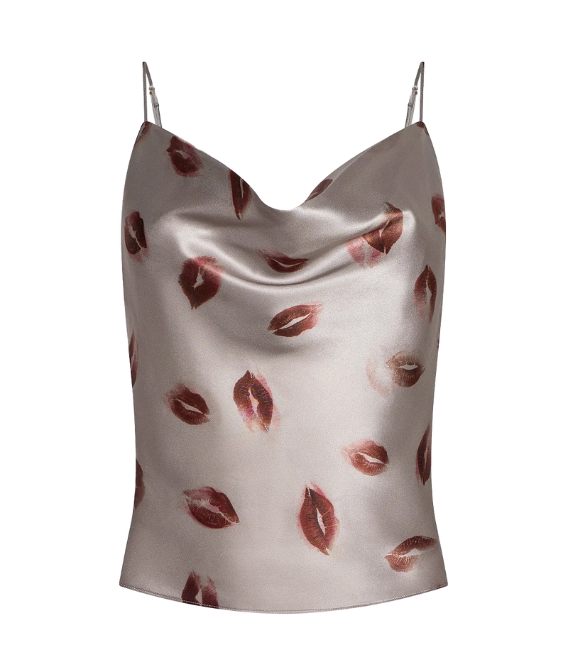 Calista Cowl Neck Cami In Taupe Red Kiss