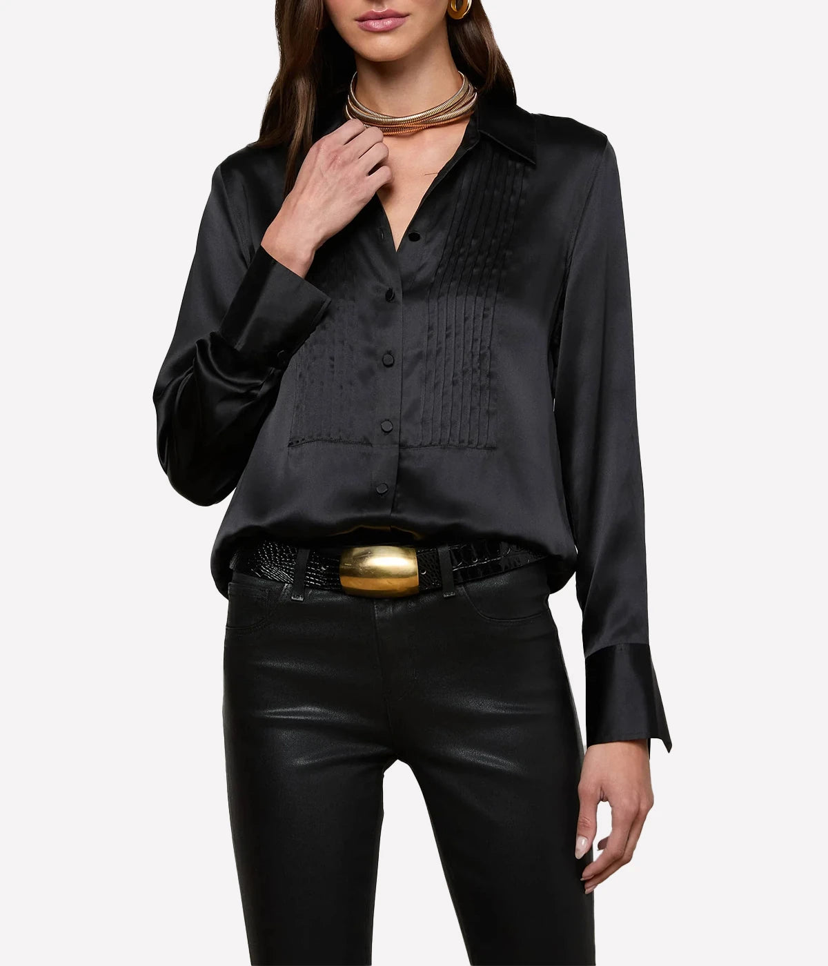 Divya Pintuck Tux Shirt in BLACK