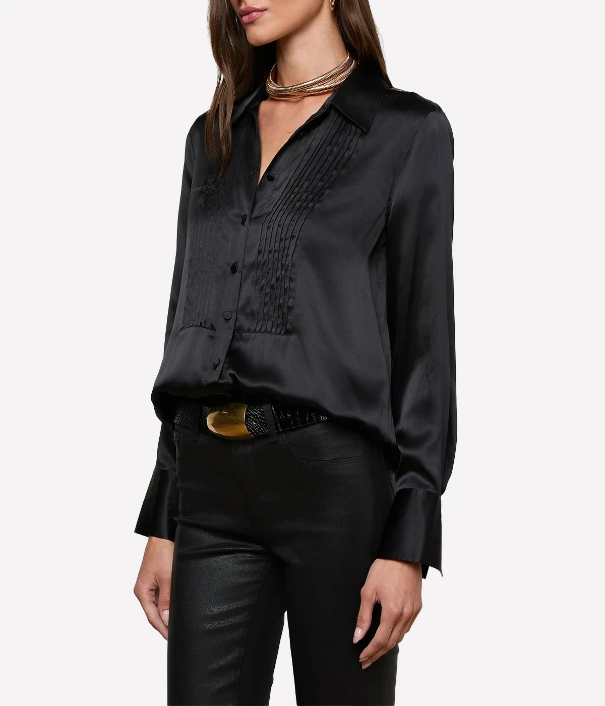 Divya Pintuck Tux Shirt in BLACK