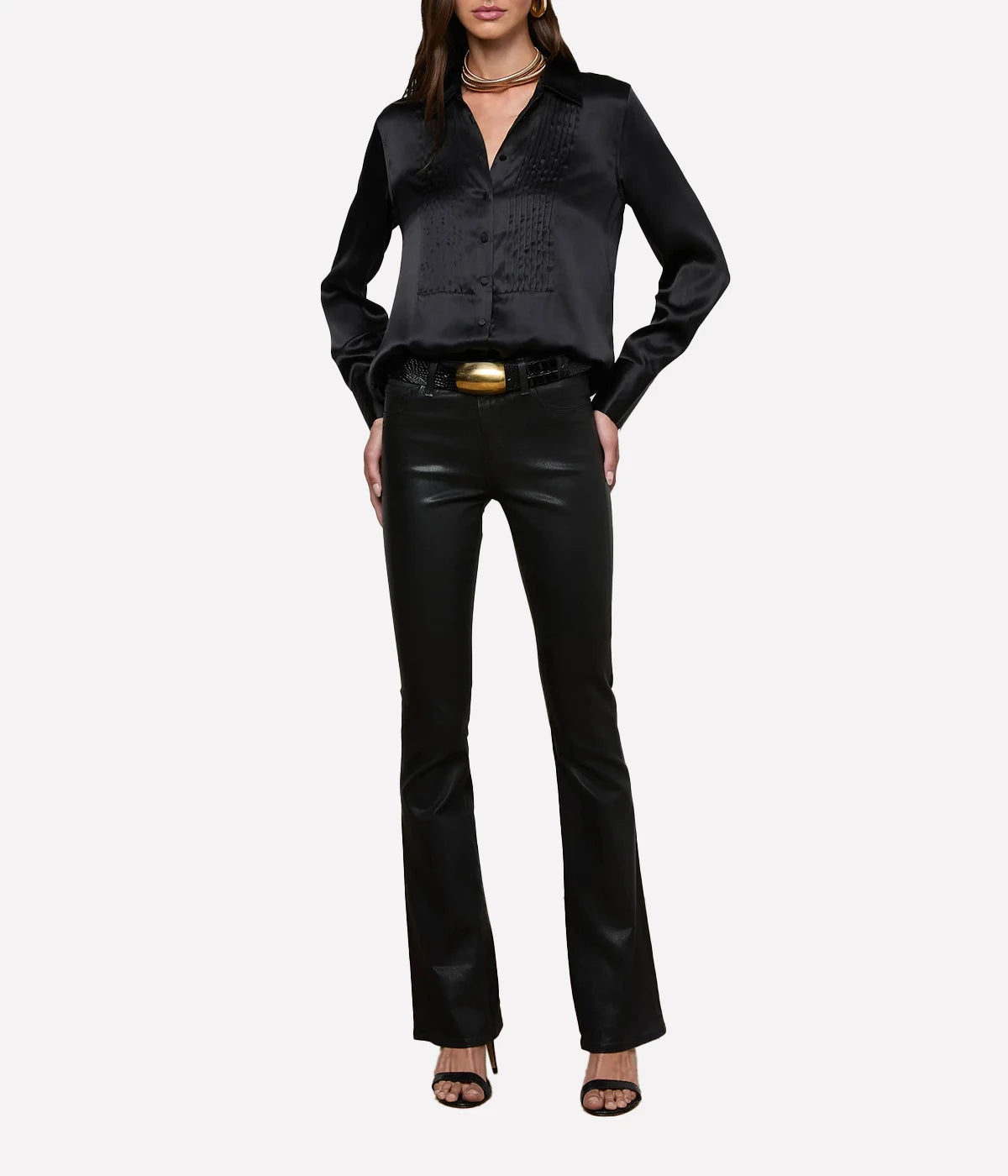 Divya Pintuck Tux Shirt in BLACK