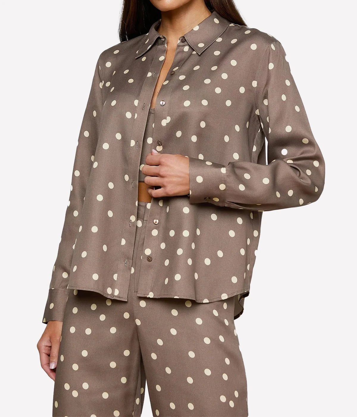 Ellery Long Sleeve Blouse In Cardamom Ecru Polka Dot
