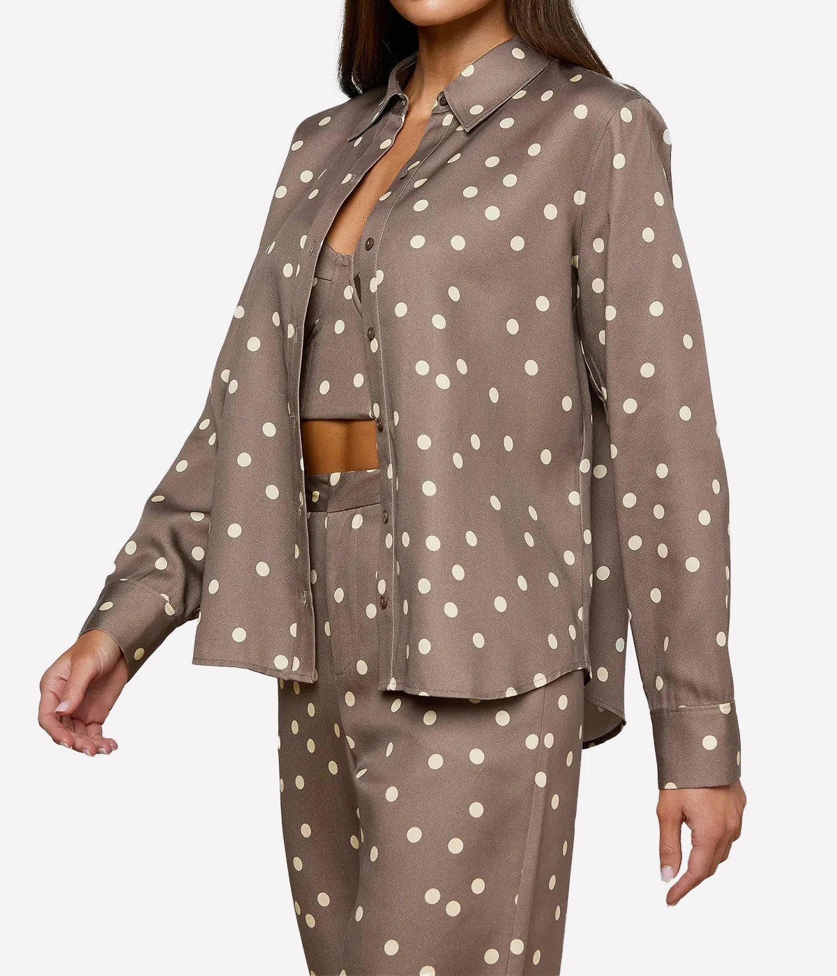Ellery Long Sleeve Blouse In Cardamom Ecru Polka Dot