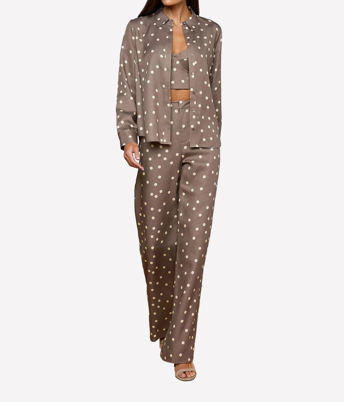 Ellery Long Sleeve Blouse In Cardamom Ecru Polka Dot