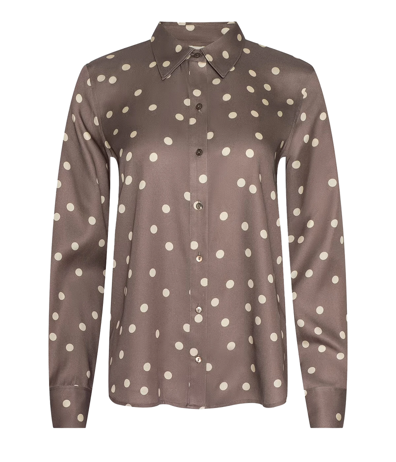 Ellery Long Sleeve Blouse In Cardamom Ecru Polka Dot
