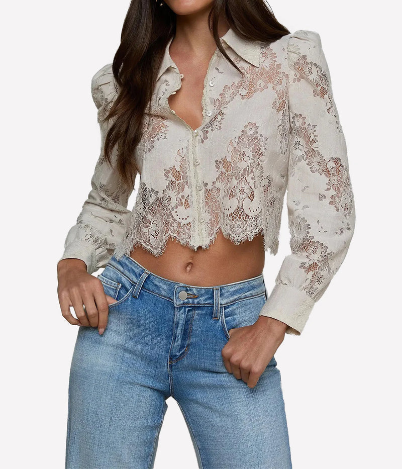 Anita Lace Button Up In Champagne