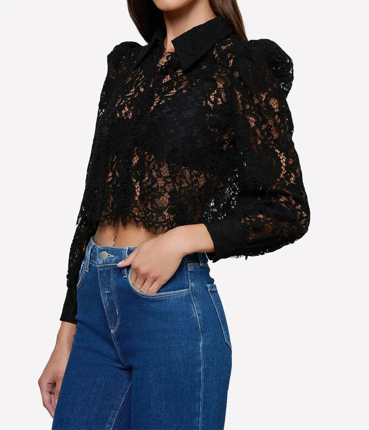 Anita Lace Button Up In Black