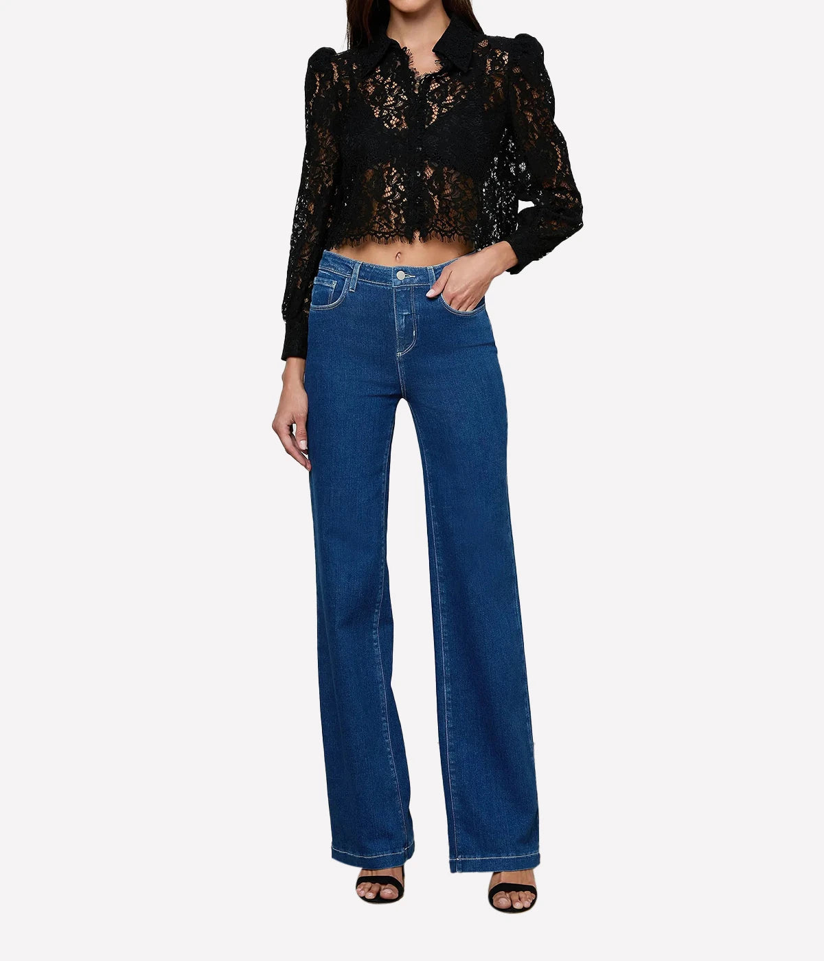 Anita Lace Button Up In Black