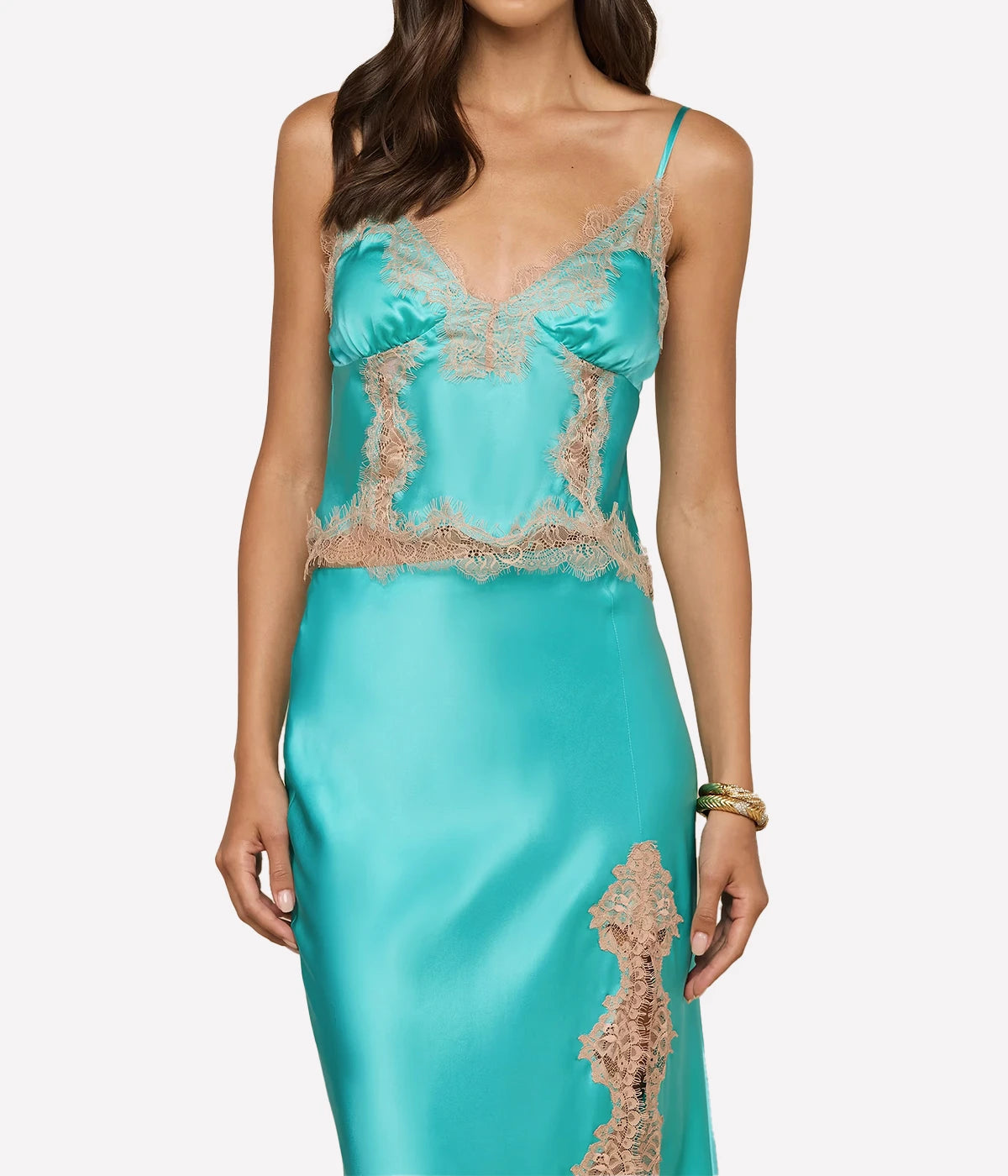 Kimber Lace Insert Cami In Cyan Cappuccino