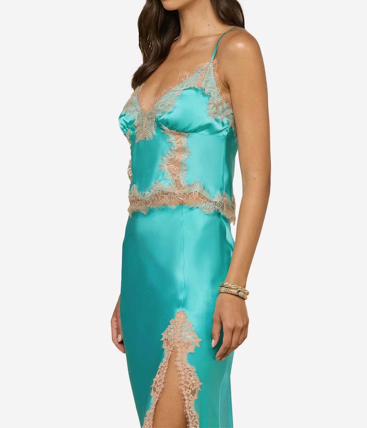 Kimber Lace Insert Cami In Cyan Cappuccino