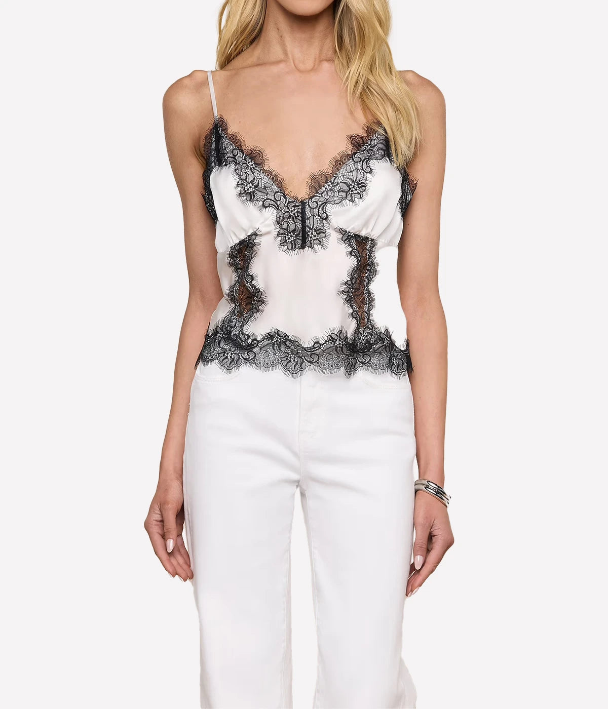 Kimber Lace Insert Cami in White Black