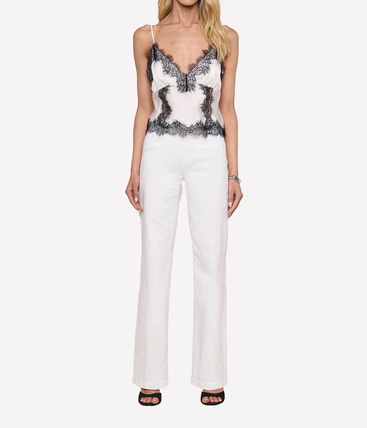 Kimber Lace Insert Cami in White Black