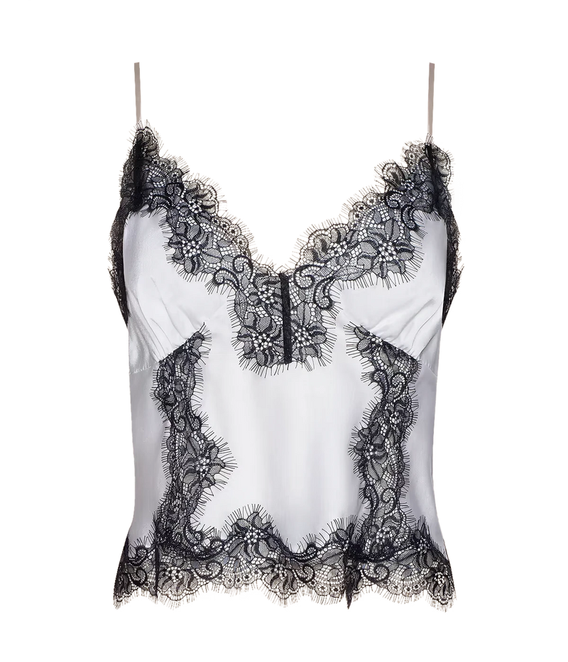 Kimber Lace Insert Cami in White Black