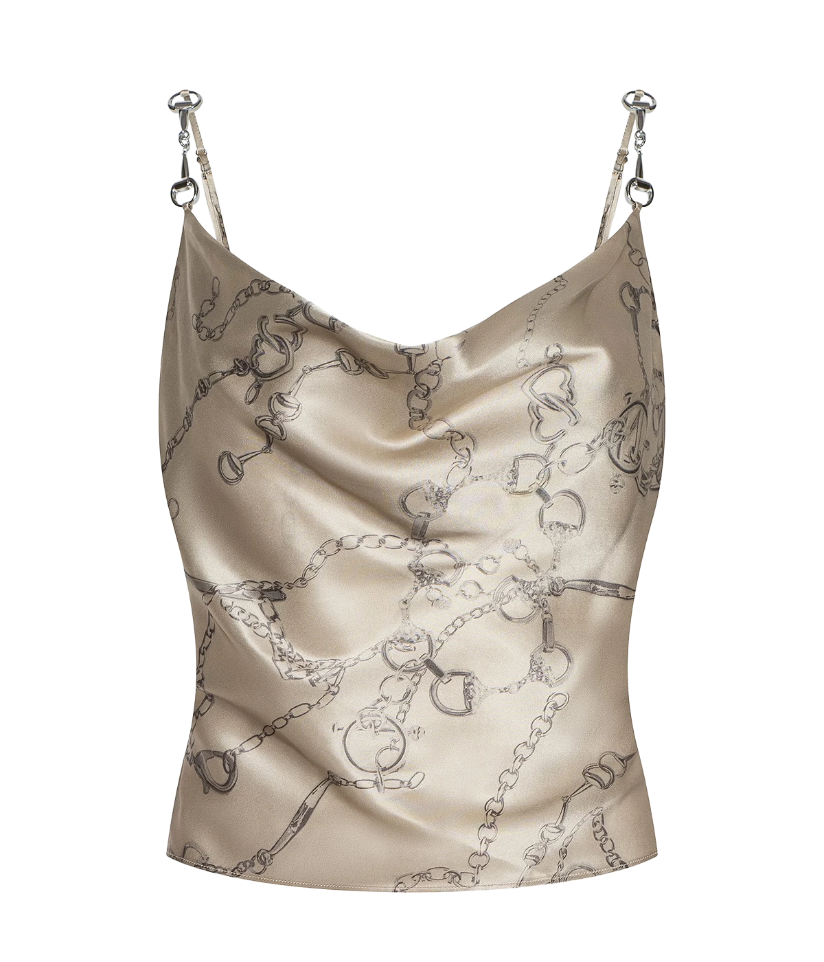 Calista Cowl Neck Cami In Soft Macadamia Chain Print