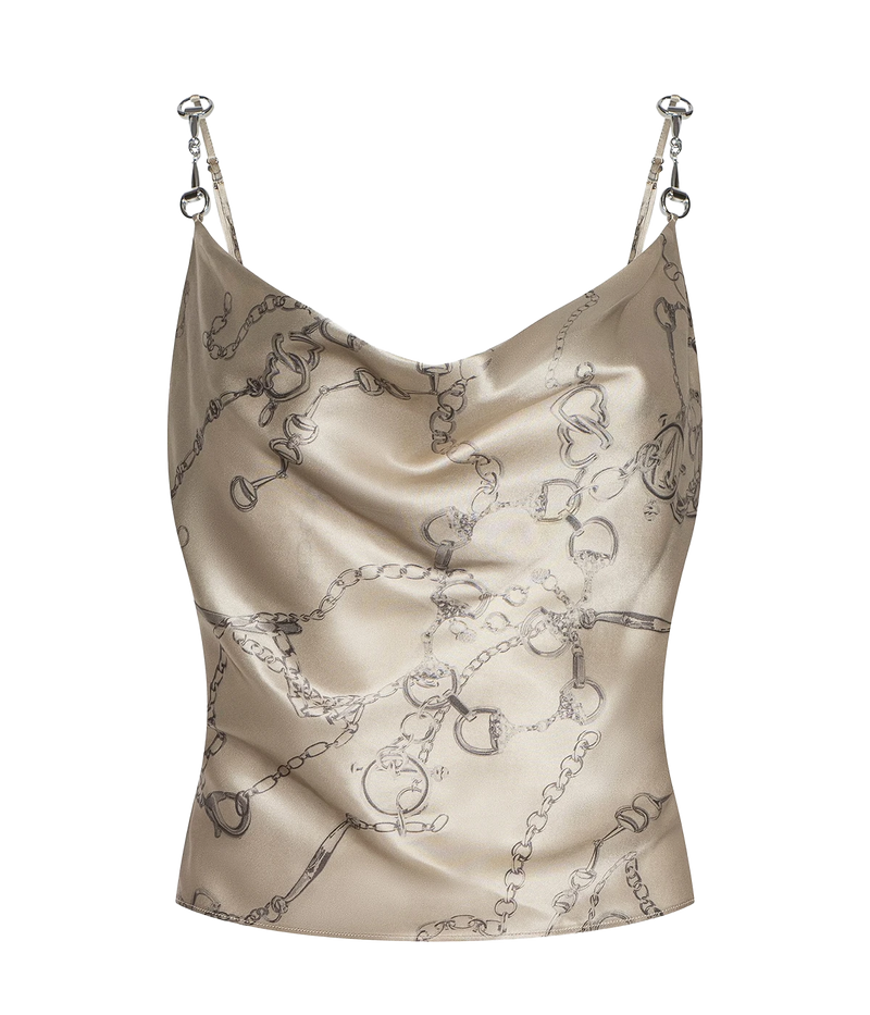 Calista Cowl Neck Cami In Soft Macadamia Chain Print