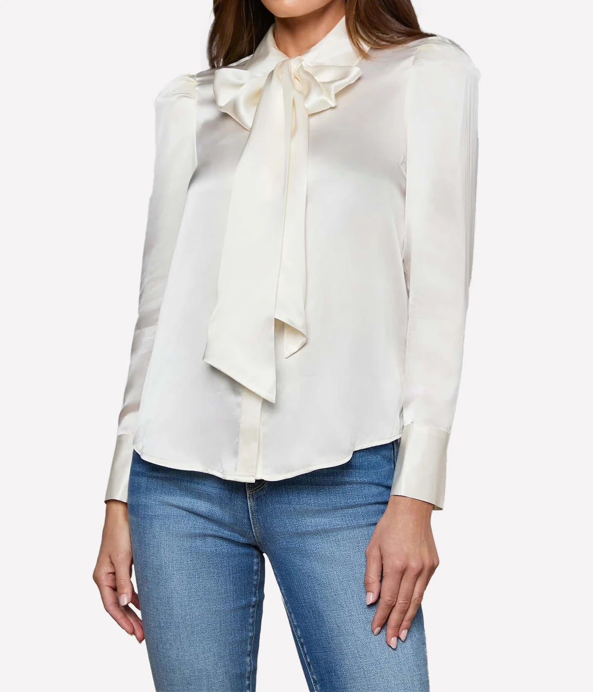 Honey Tie Neck Blouse In Ivory