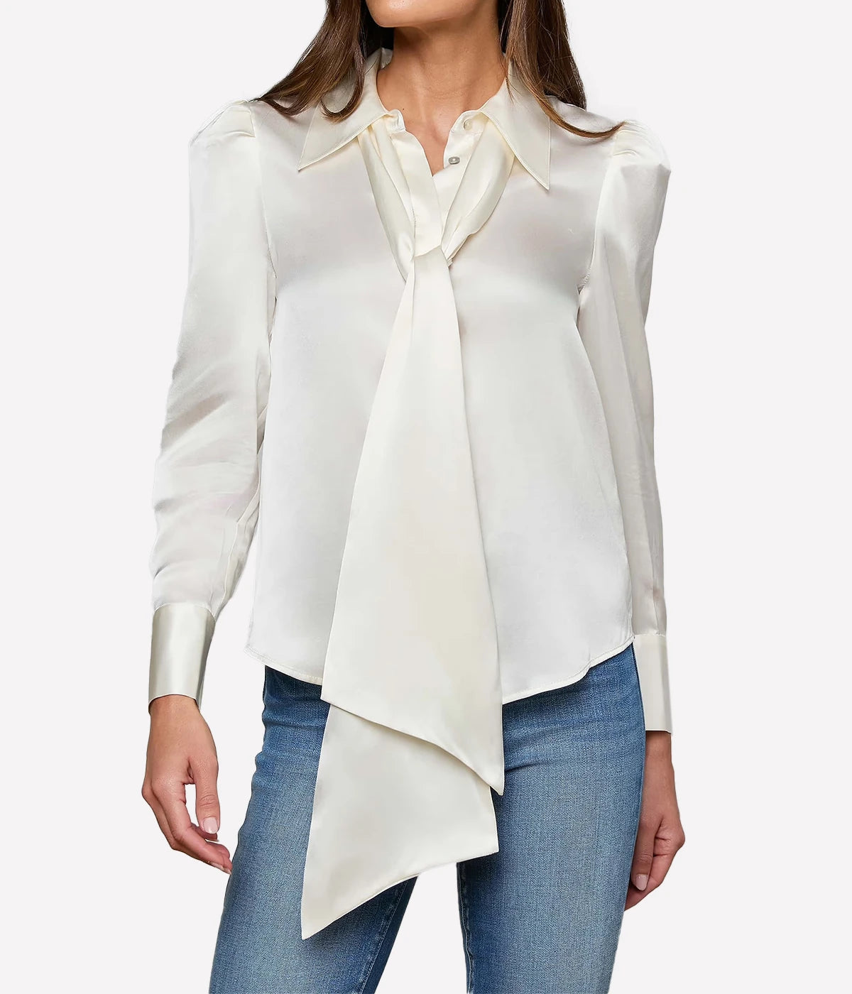 Honey Tie Neck Blouse In Ivory