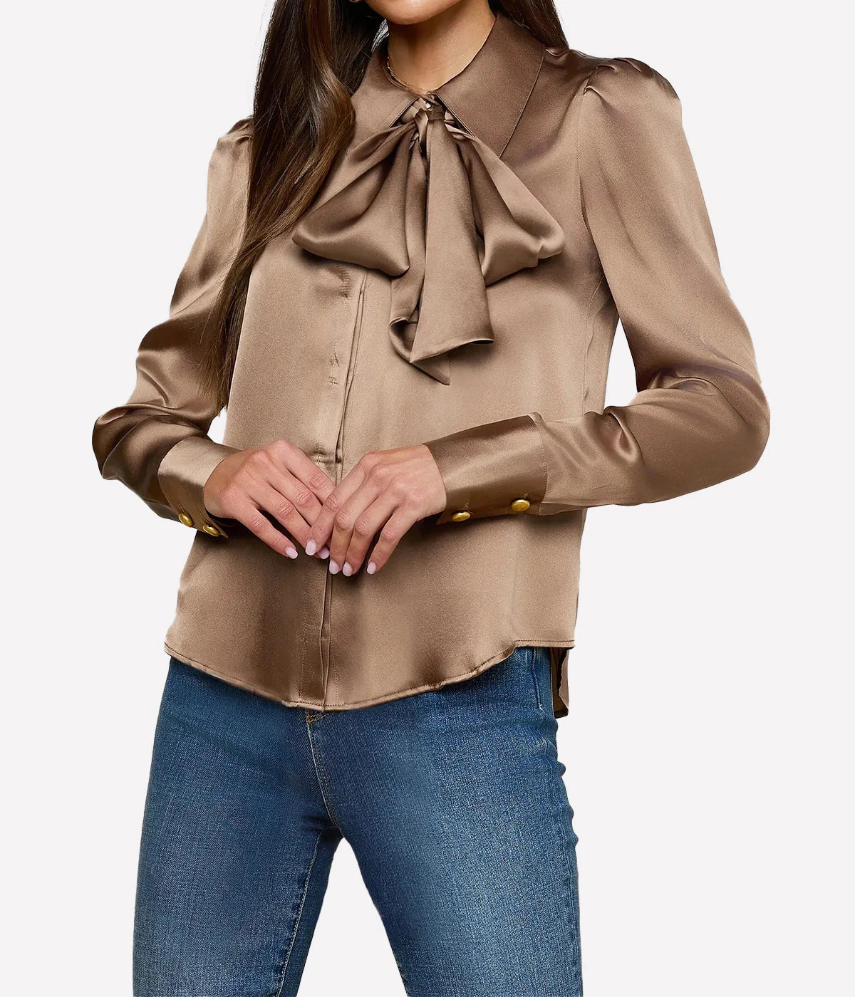 Honey Tie Neck Blouse In Portabella