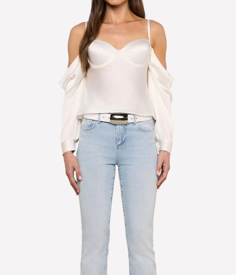 Saya Cold Shoulder Draped Top in Ivory