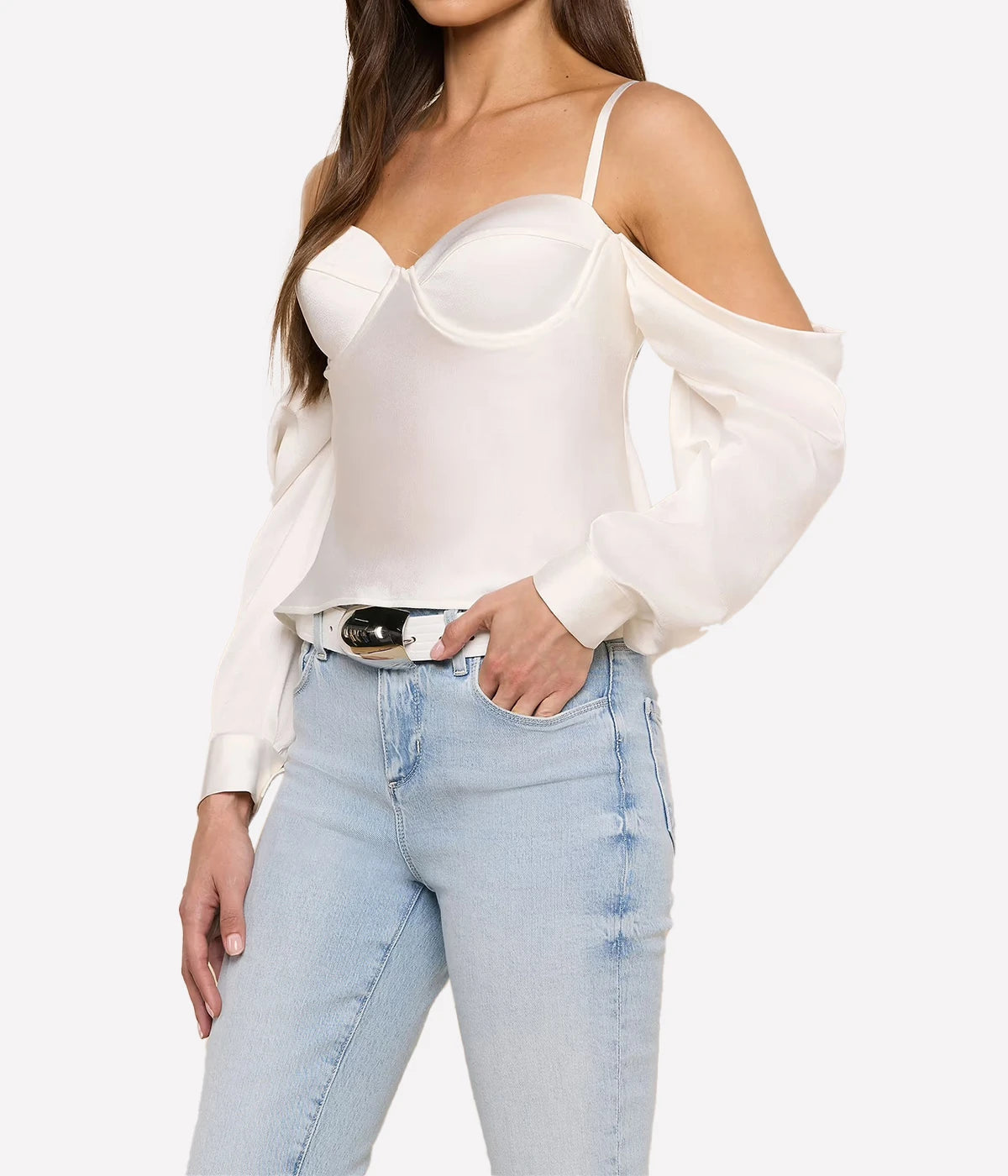 Saya Cold Shoulder Draped Top in Ivory