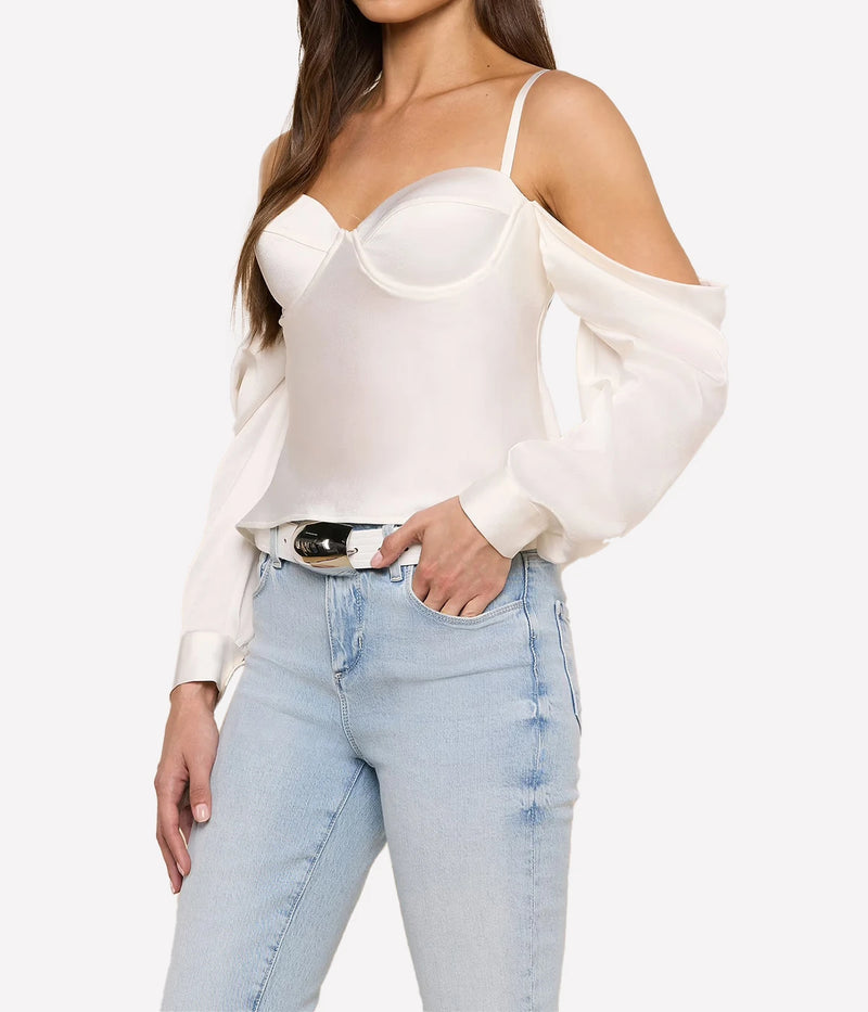 Saya Cold Shoulder Draped Top in Ivory