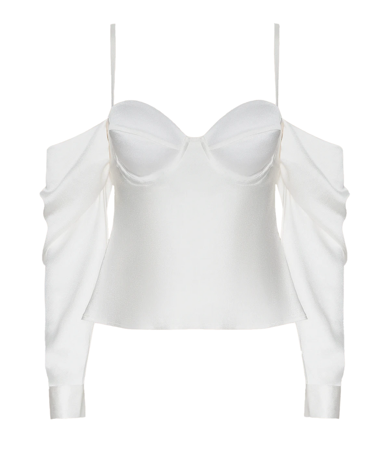 Saya Cold Shoulder Draped Top in Ivory