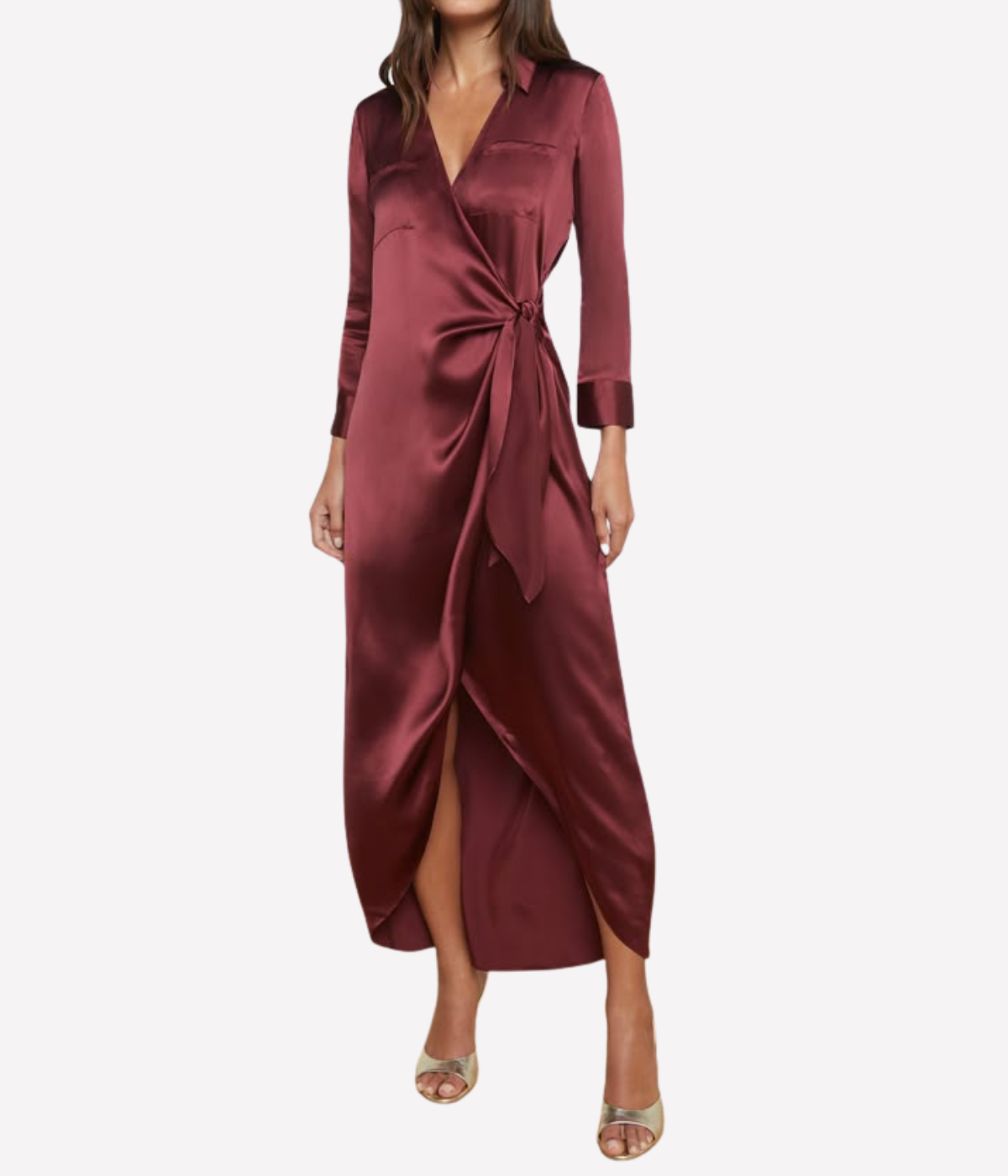 *FINAL SALE* Kadi Long Wrap Dress in Dark Wine
