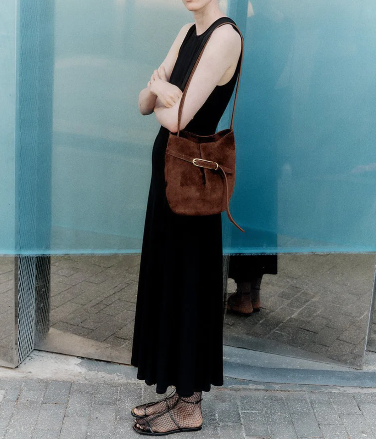 Small Belted Bucket Bag in dark brown