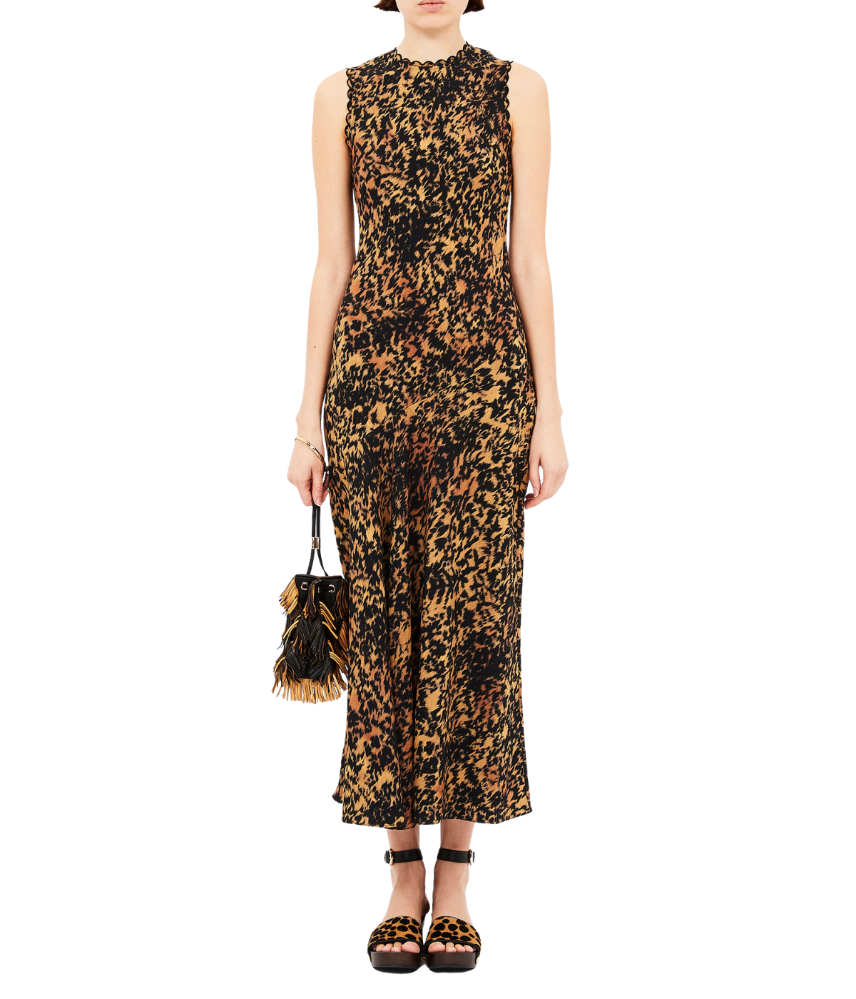 Clea Sleeveless Bias Midi Dress in Savannah